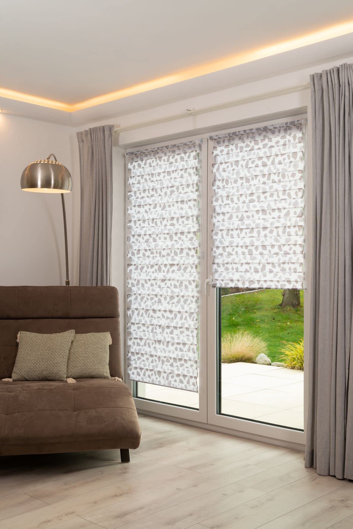 Khome K-Home Klemmfix Doppelrollo Madrid ohne Bohren Stein Taupe Bedruckt 40 x 150 cm (B x L) – Bild 2