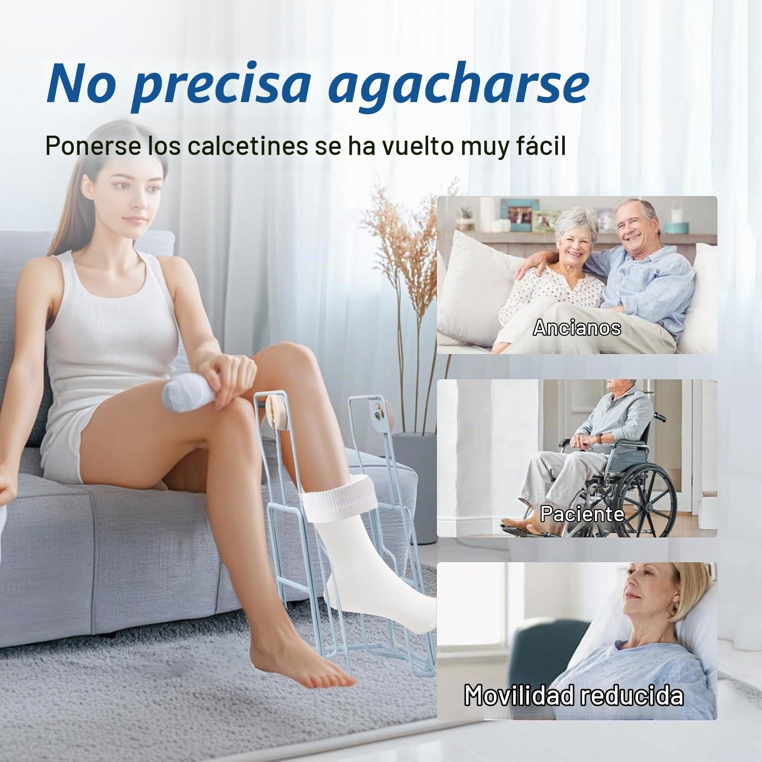 Calzador de Calcetines,Calzador de Medias de Compresión,quitarse sin agacharse, Ayuda de apriete para medias de compresión y medias de apoyo,Cómodas Empuñaduras de Espuma
