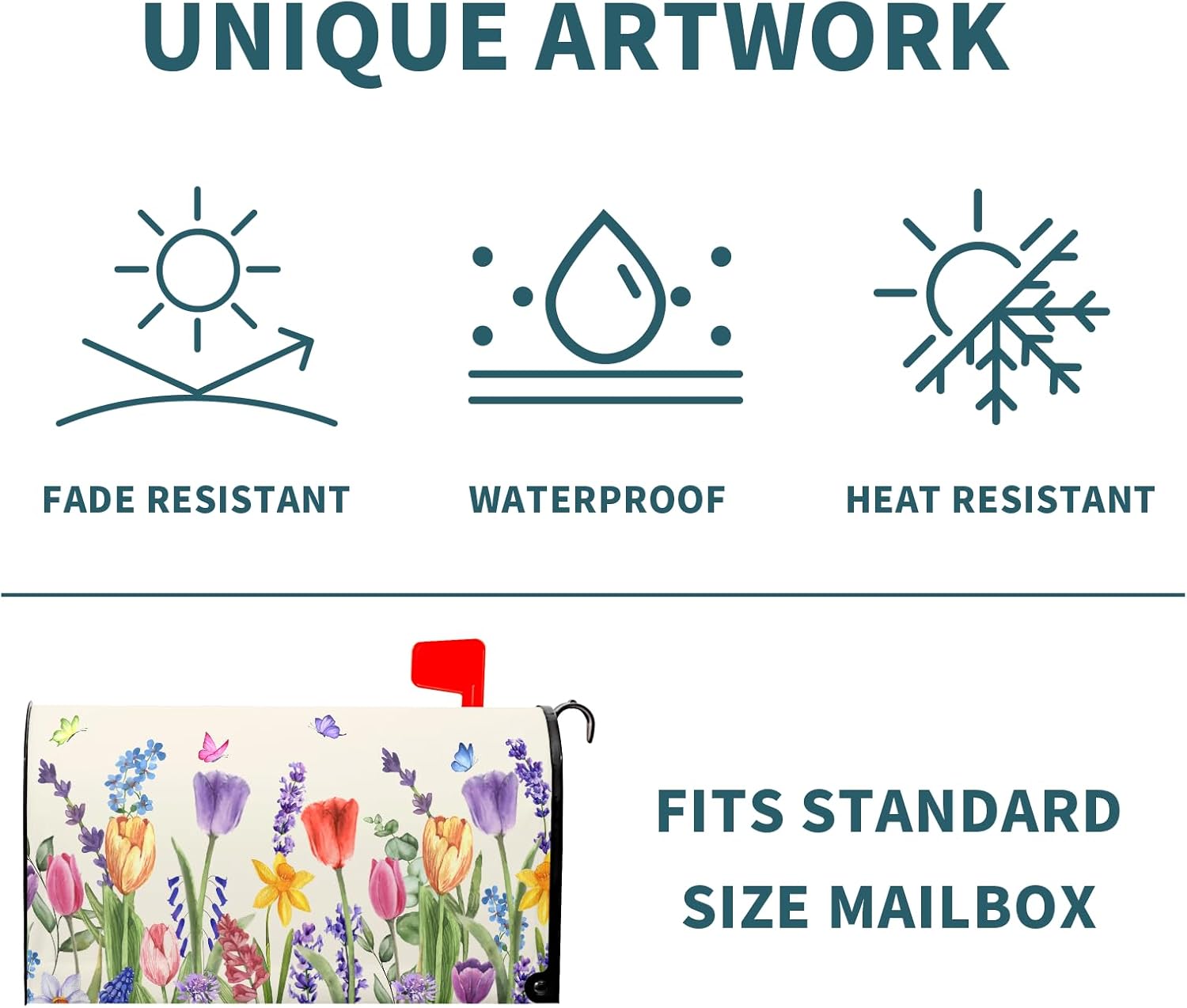 Spring Colorful Flowers Mailbox Covers Magnetic Standard Size 25.5" X 21",Watercolor Butterfly and Flowers Summer Mailbox Wraps Post Letter Box Cover for Holiday Garden Yard Decor