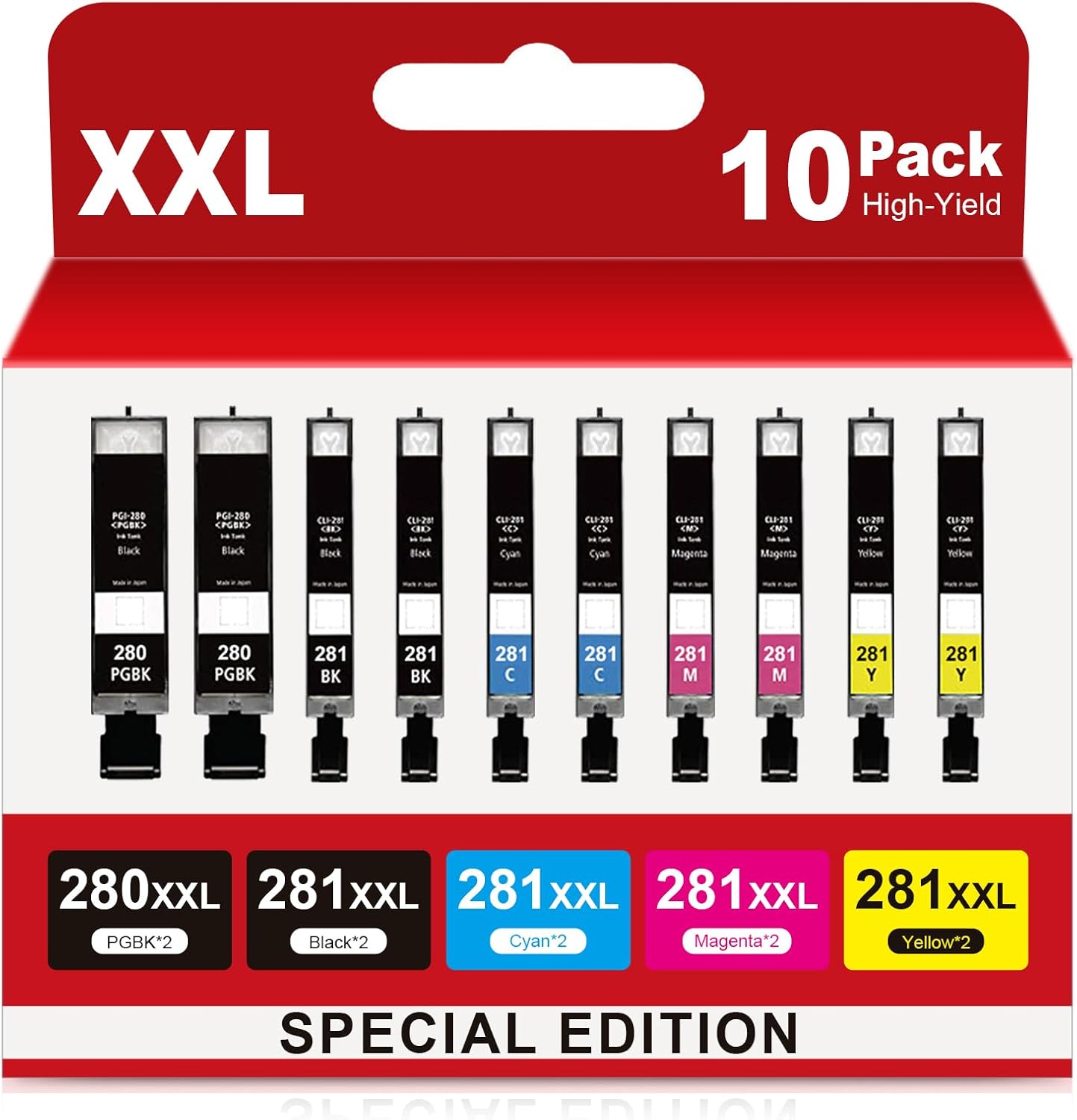 Relcolor 280 281 XXL Ink Cartridges Replacement for Canon 10 Pack PGI 280XXL/281XXL Cartridges 280XL 281XL TR8620a TR8620 TR8520 TR8600 TR7520 TS702a TS9520 TS9521C TS6120 TS6220 TS9120 TS6320 TS8220