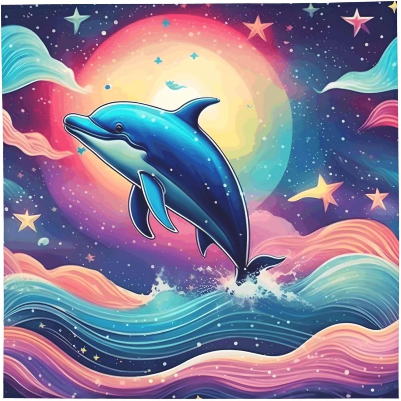 Colorful Starry Sky Ocean Dolphin Print Unisex Headwear Summer Lightweight Breathable Square Scarf For Hiking Cycling Fitness image 2
