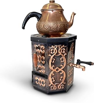 Nostaljik Jelli Bakır İşlemeli Çay Semaveri - 3 Litre (Bakır Demlik Hediyeli)