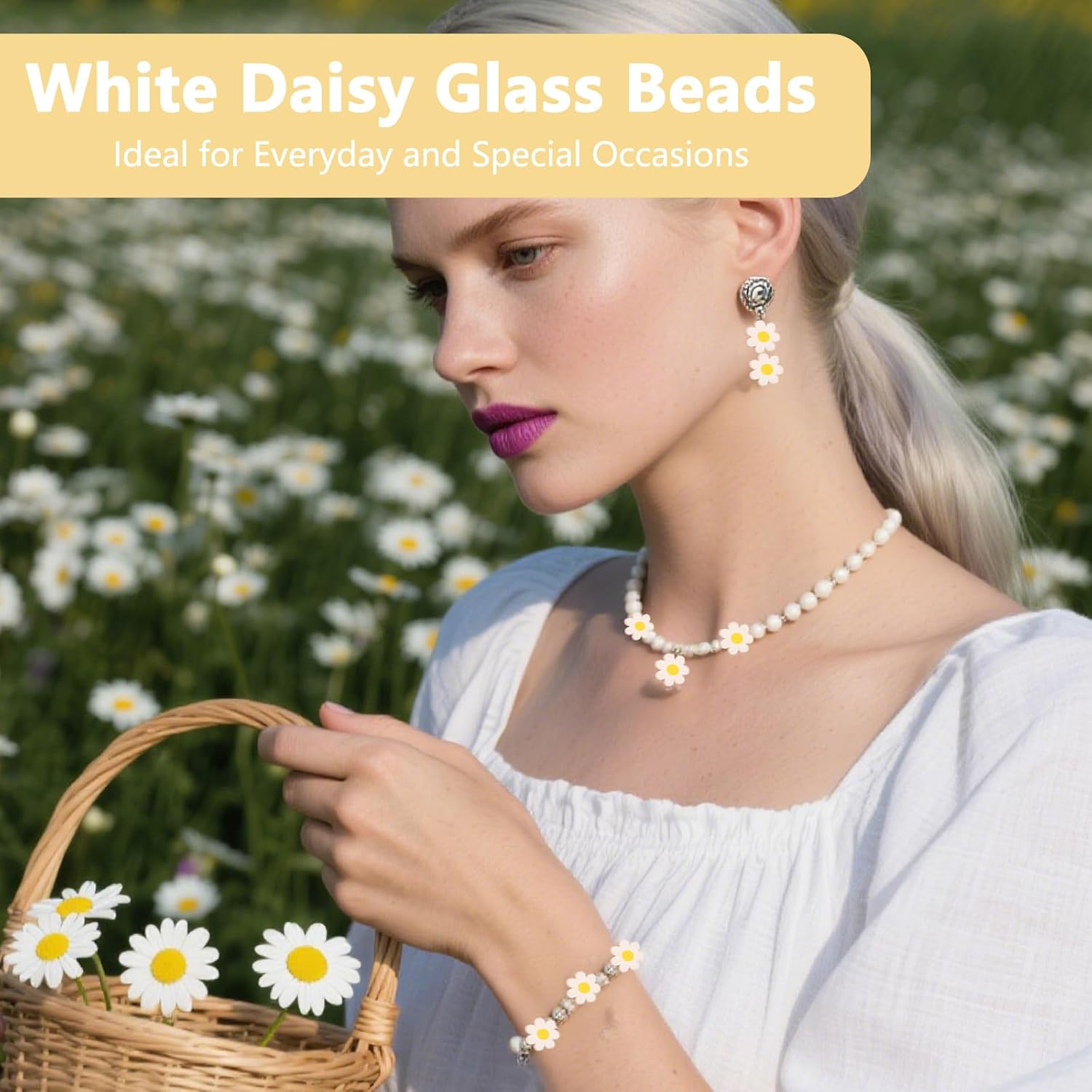 120Pcs Daisy Beads for Jewelry Making White Flower Shaped Glass Beads with Hole Small Beaded Floral Charms and Spacer Beads for Bracelets Necklace Earrings and DIY Crafts Accessories - Image 7