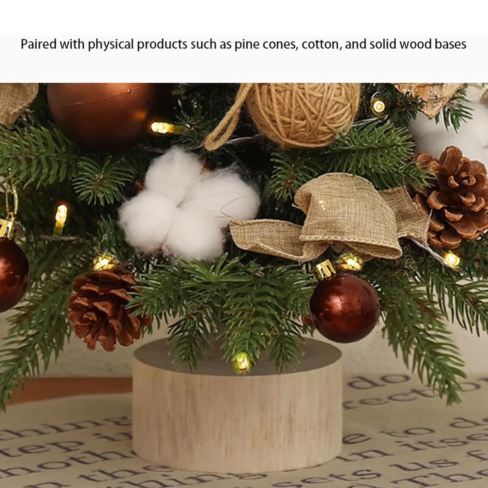 Mini choinka 45 cm / 60 cm ze światłami, wykwintna choinka stołowa na biurko, dekoracja biura do wnętrz DIY sztuczne rośliny (biały, 60 cm)