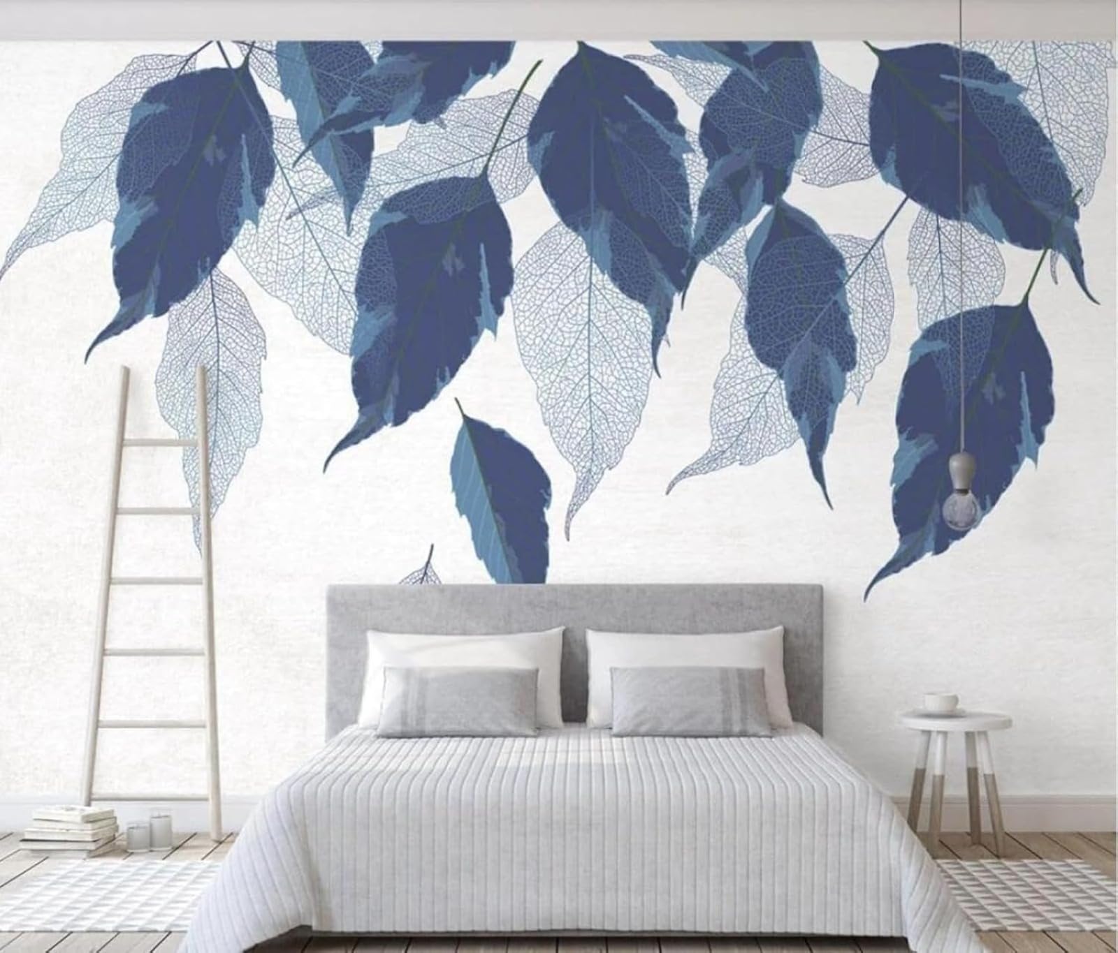 Papier peint bleu feuilles 430x300 cm salon moderne panoramique