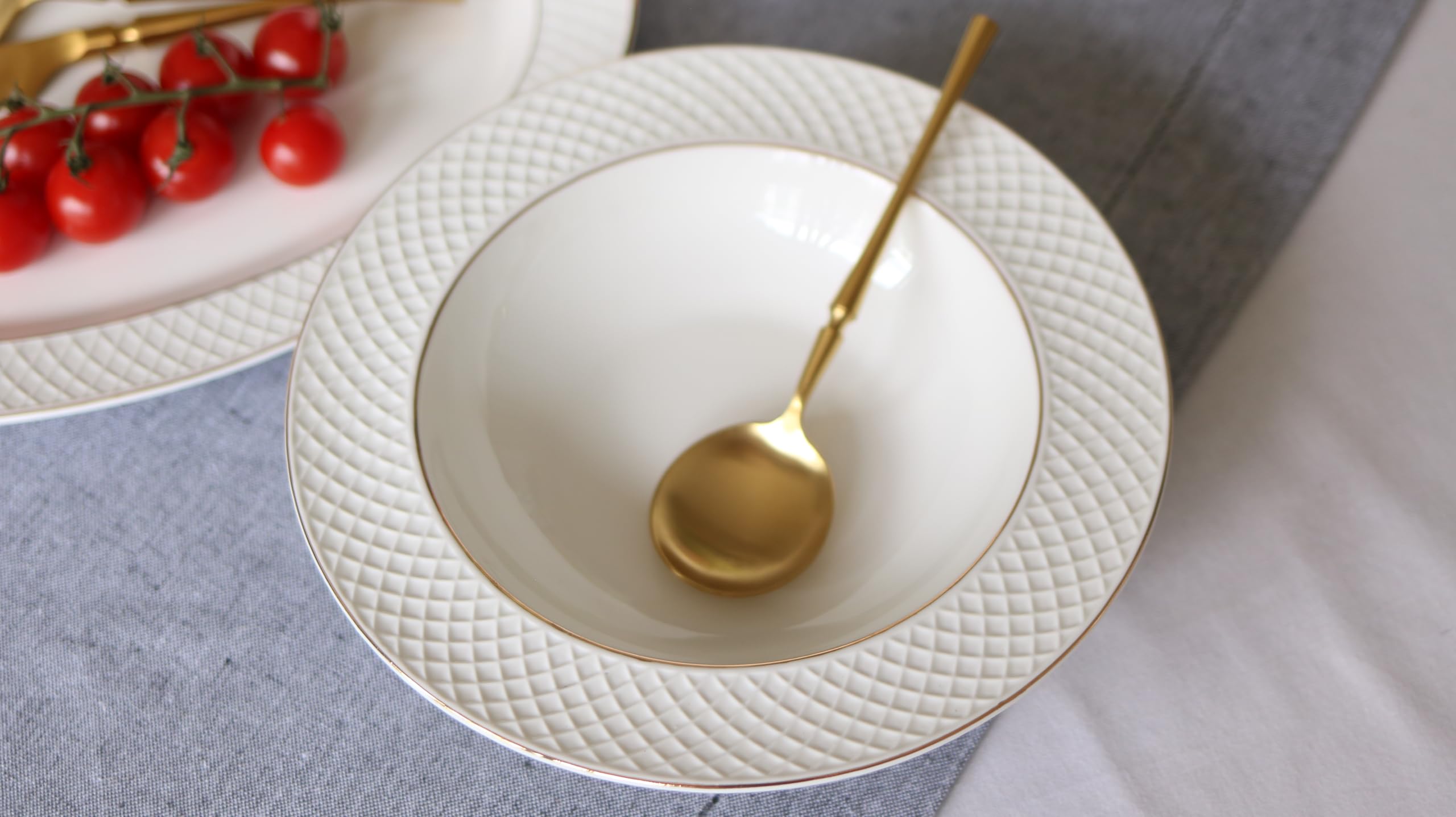 Wilmax – głęboki talerz ze złotym wzorem – 6 sztuk – Ø 22,5 cm – biały talerz do zupy z porcelany – 450 ml – nadaje się do mycia w zmywarce – talerz śniadaniowy – talerz do ciasta