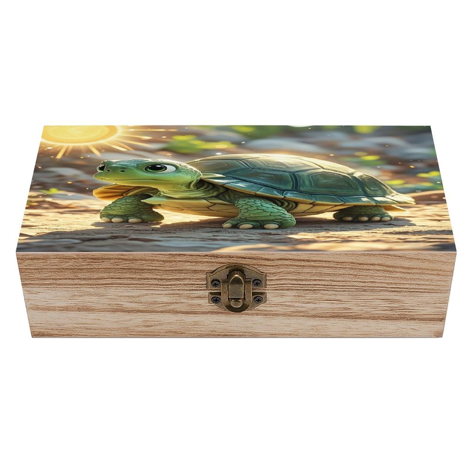 FekiLoot Turtle in The Sun Wooden Storage Box Exquisite Wood Keepsake Box Vintage Wooden Gift Jewelry Case for Crafts And Photo Storage Boxes