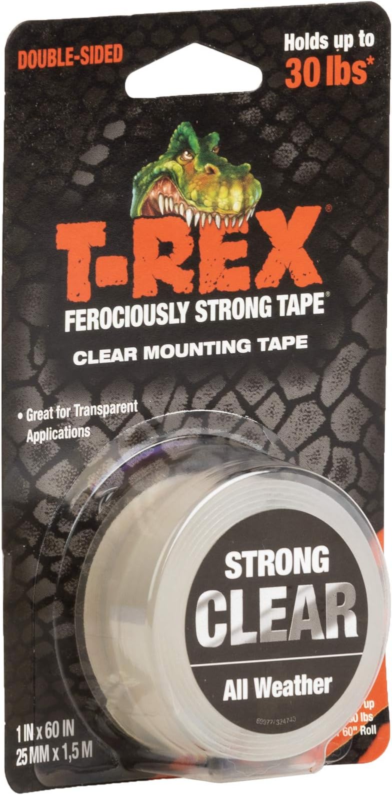 Strong Hold Clear Double Sided Mounting Tape, Heavy Duty, All Weather Indoor and Outdoor Use, Clear, 1 in x 60 in, 1 Roll (285338)
