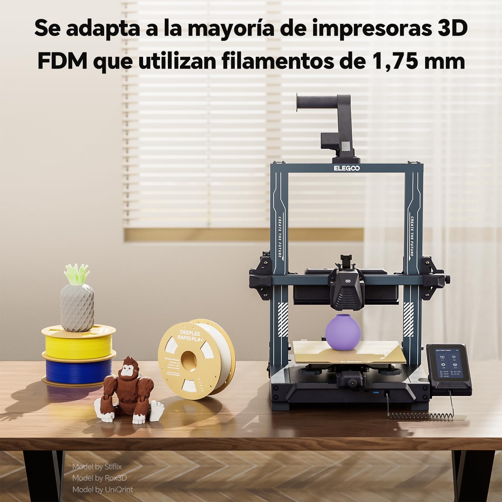 DEEPLEE Filamento PLA+ 1.75 mm 1 kg Negro Alta Velocidad 30-600 mm/s Precisión ±0.02 mm