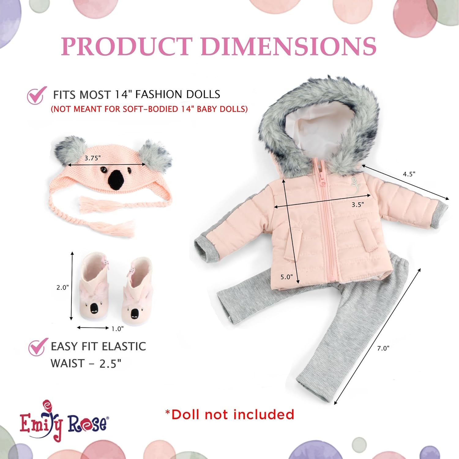 Emily Rose 14 Inch Doll Koala Outfit 4-PC Winter Clothes Set | Furry Coat Hat Boots Leggings | Compatible with Glitter Girls and Wellie Wishers Dolls | Holiday Clothes | USA Brand | Ages 5+