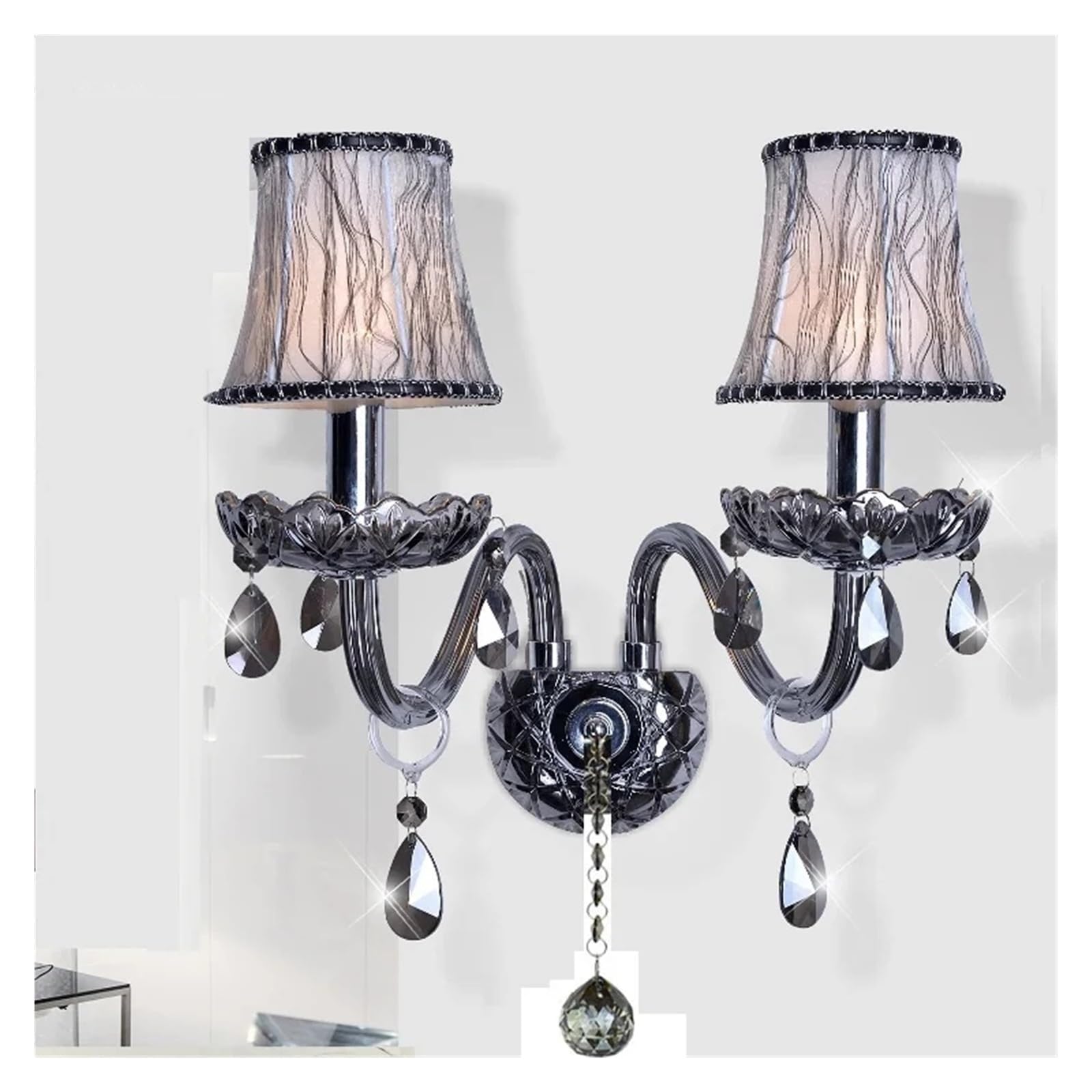 Lustre en cristal gris moderne grand format pour plafond haut salon
