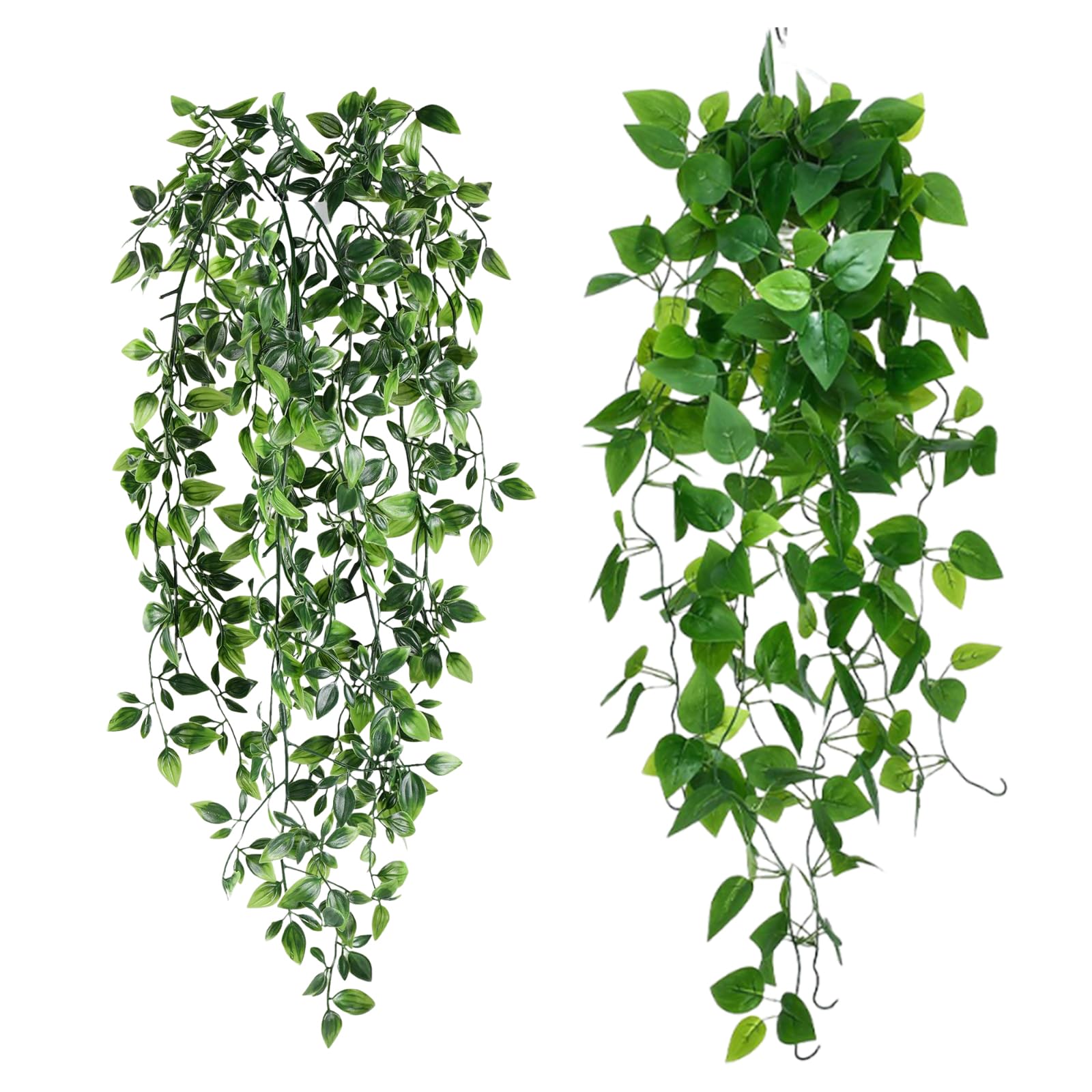 2-Pack Artificial Hanging Plants, Artificial Plants Indoor Decor for Home Office Wall Shelf, Datura 70cm and Wall Green Ivy 100cm Hanging Plant Set