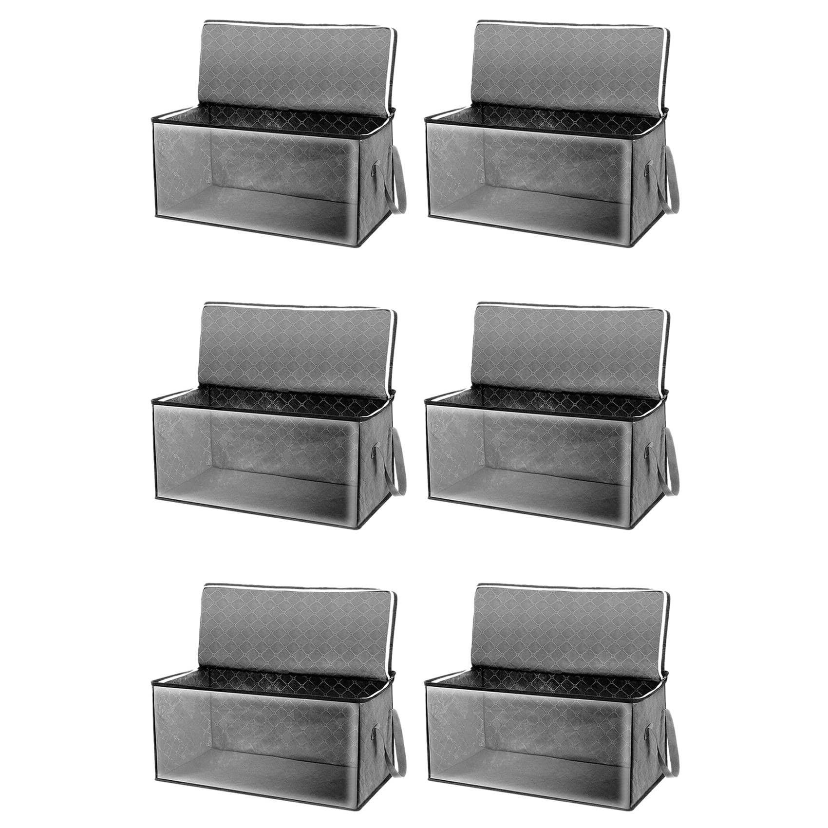 Hndhbfgrt 6PCS Quilt Organizer Box Foldable Portable Closet Stackable Bins Non Woven Clothes Storage Blankets Collecting Case-Gray