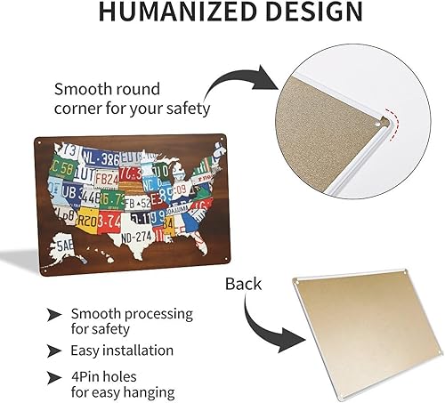 Miniatura 4 de Letrero de hojalata para matrícula, diseño vintage de Estados Unidos, adecuado para habitación, baño, cueva, bar, cafetería, garaje, jardín y