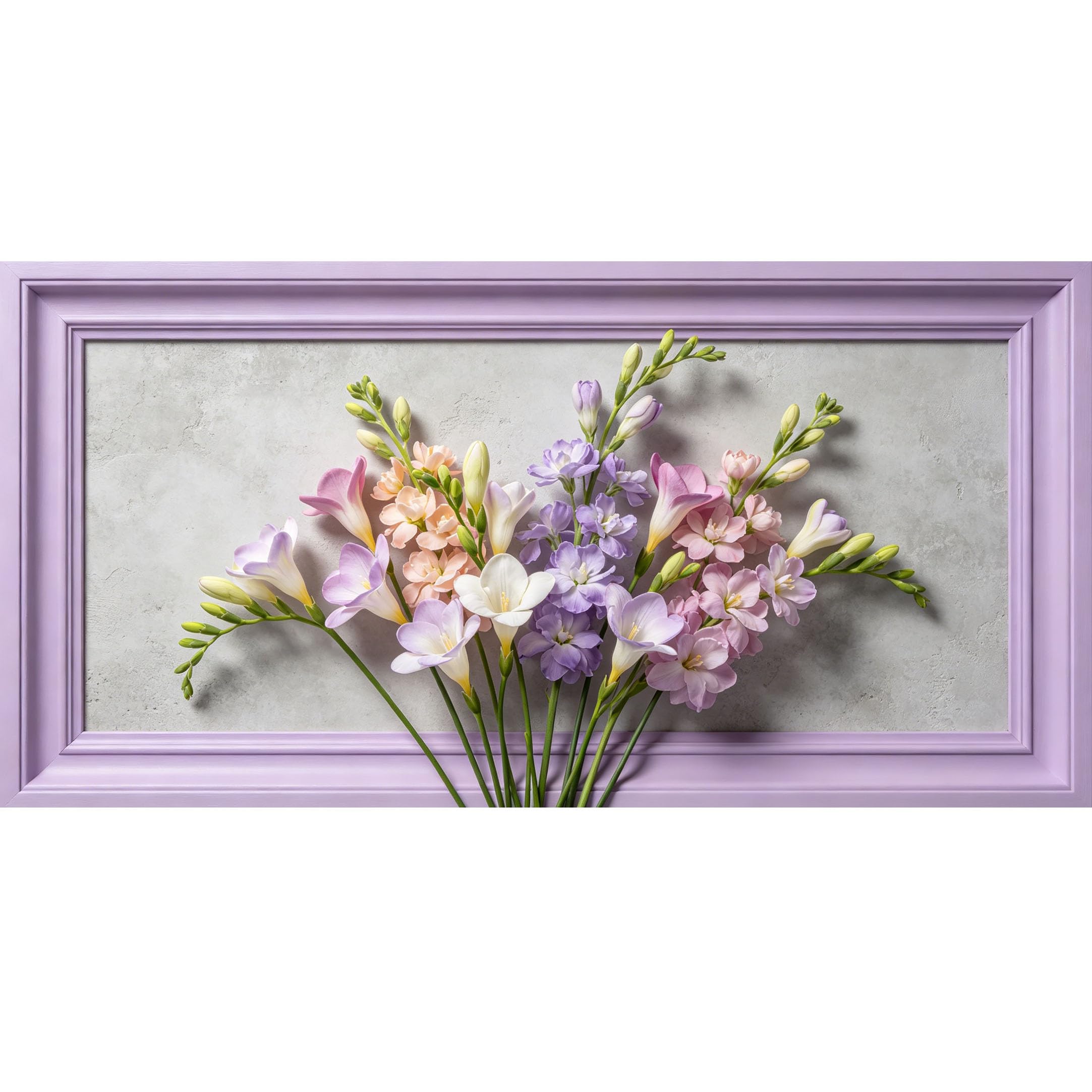 Agglomerix 3D Framed Wall Art Freesia Floral Botanical Relief Effect Large Size Self-Adhesive Removable Wall Decor Prints Artwork for Living Room Bedroom Office