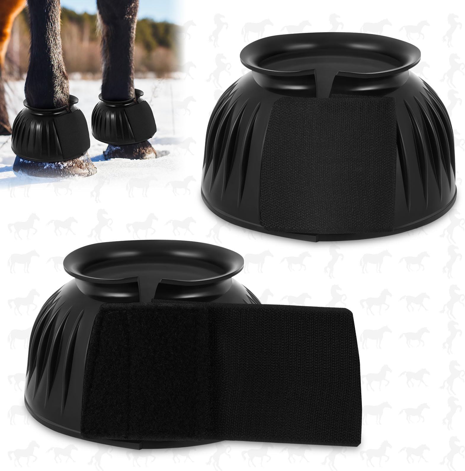 Abbylike Bell Boots for Horses 1 Pair/2 Pair Available, Protect Against Hoof Impact Trauma, Rubber Bell Boots Horse Care for Turnout, No Rub Design Wrap Hook and Loop