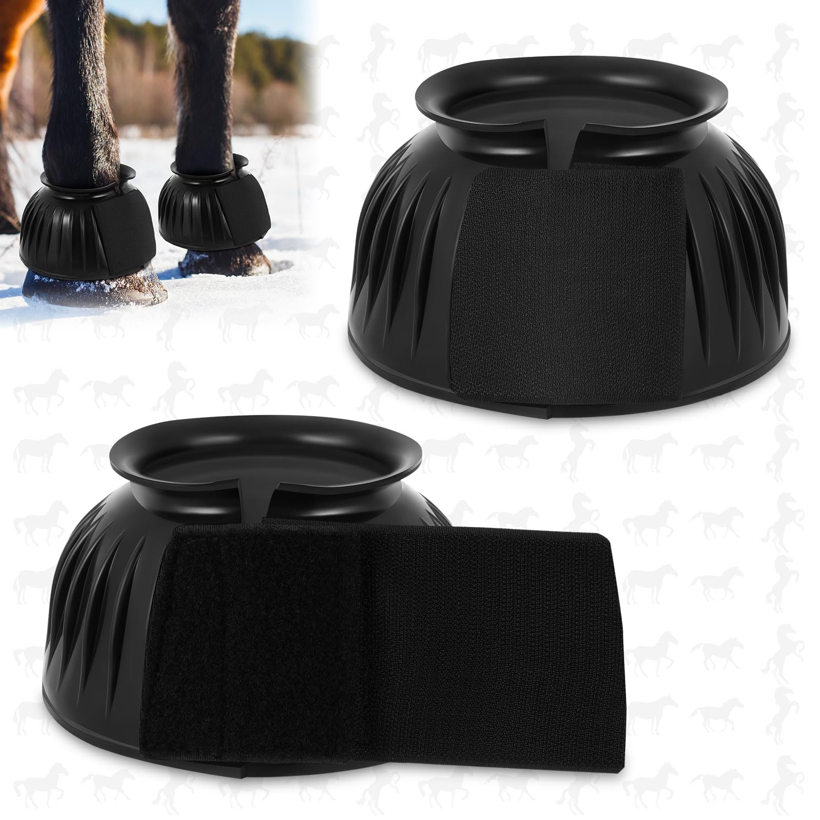 Abbylike Bell Boots for Horses 1 Pair/2 Pair Available, Protect Against Hoof Impact Trauma, Rubber Bell Boots Horse Care for Turnout, No Rub Design Wrap Hook and Loop
