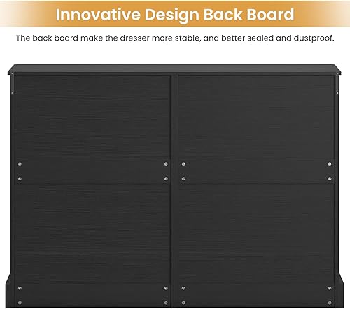 Miniatura 4 de EPHEX Cómoda de dormitorio con 8 cajones, cómoda doble grande negra, moderna cómoda organizadora de almacenamiento para dormitorio, sala de estar,