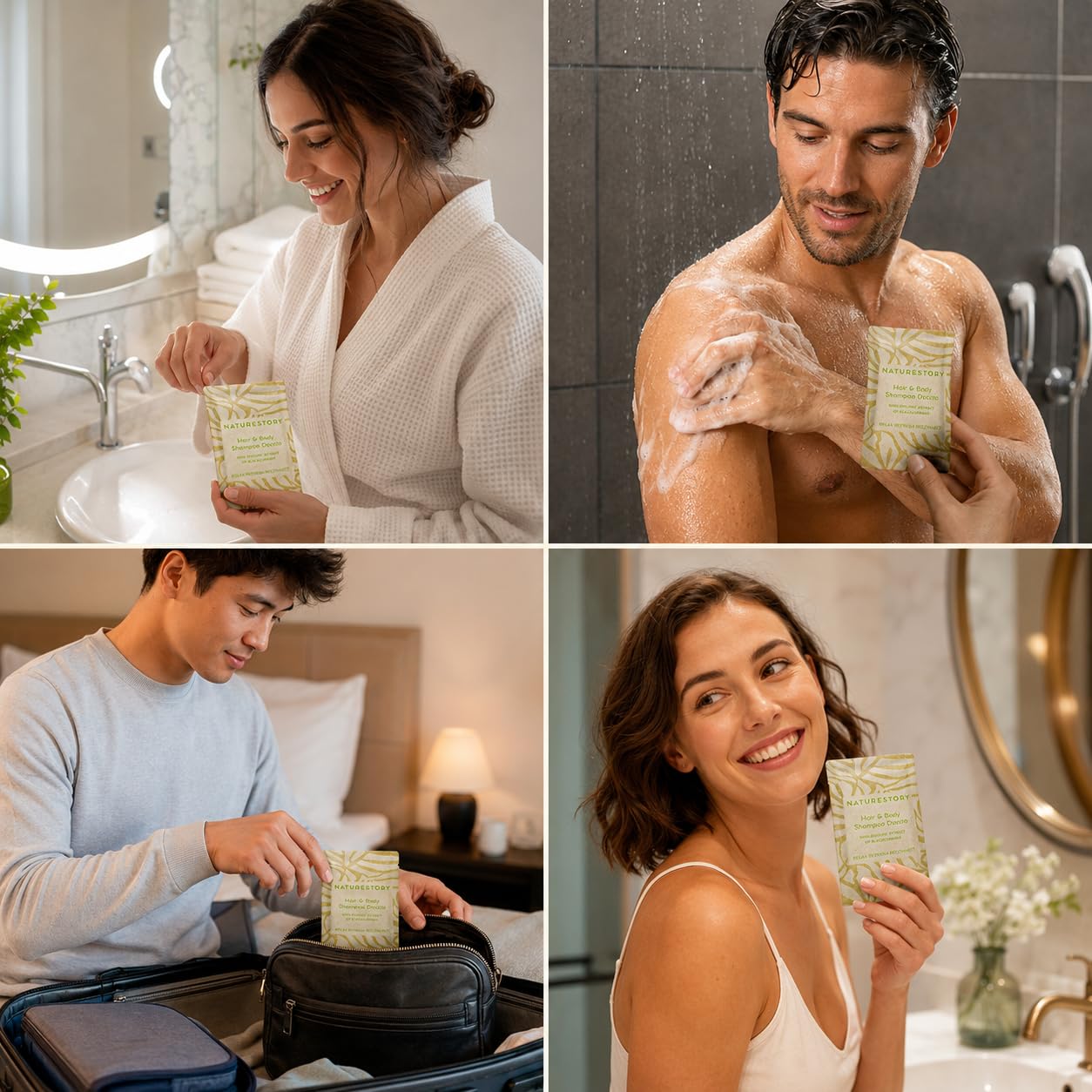 MAQA 600uds Champú de ducha Hotel sobres 10 ml, champú de ducha monodosis línea cortesía para B&B, champú de baño gel de ducha desechable