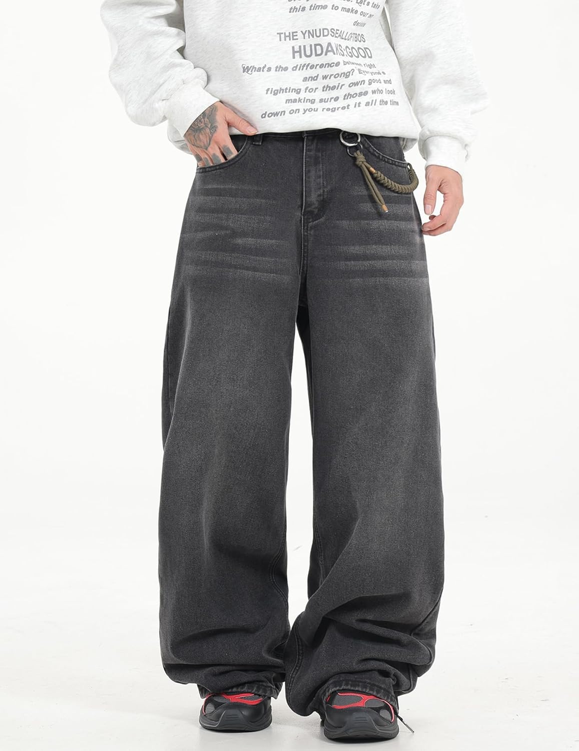 QGRSWBC Men's Baggy Jeans Loose Fit Denim Pants Mid Waist Trousers Wide Leg Skater Jeans Y2K Streetwear - Image 5