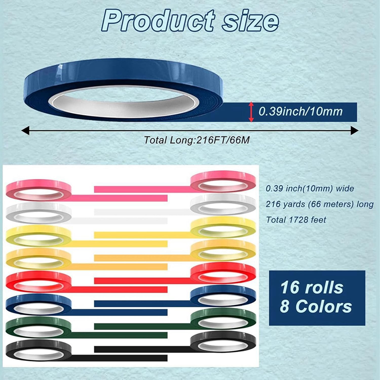 32 Rolls of Tape for Instruments Identification, 216 Ft/L X 0.4 in/W Colors Autoclave Tape - Autoclavable 270°F(8 Color)