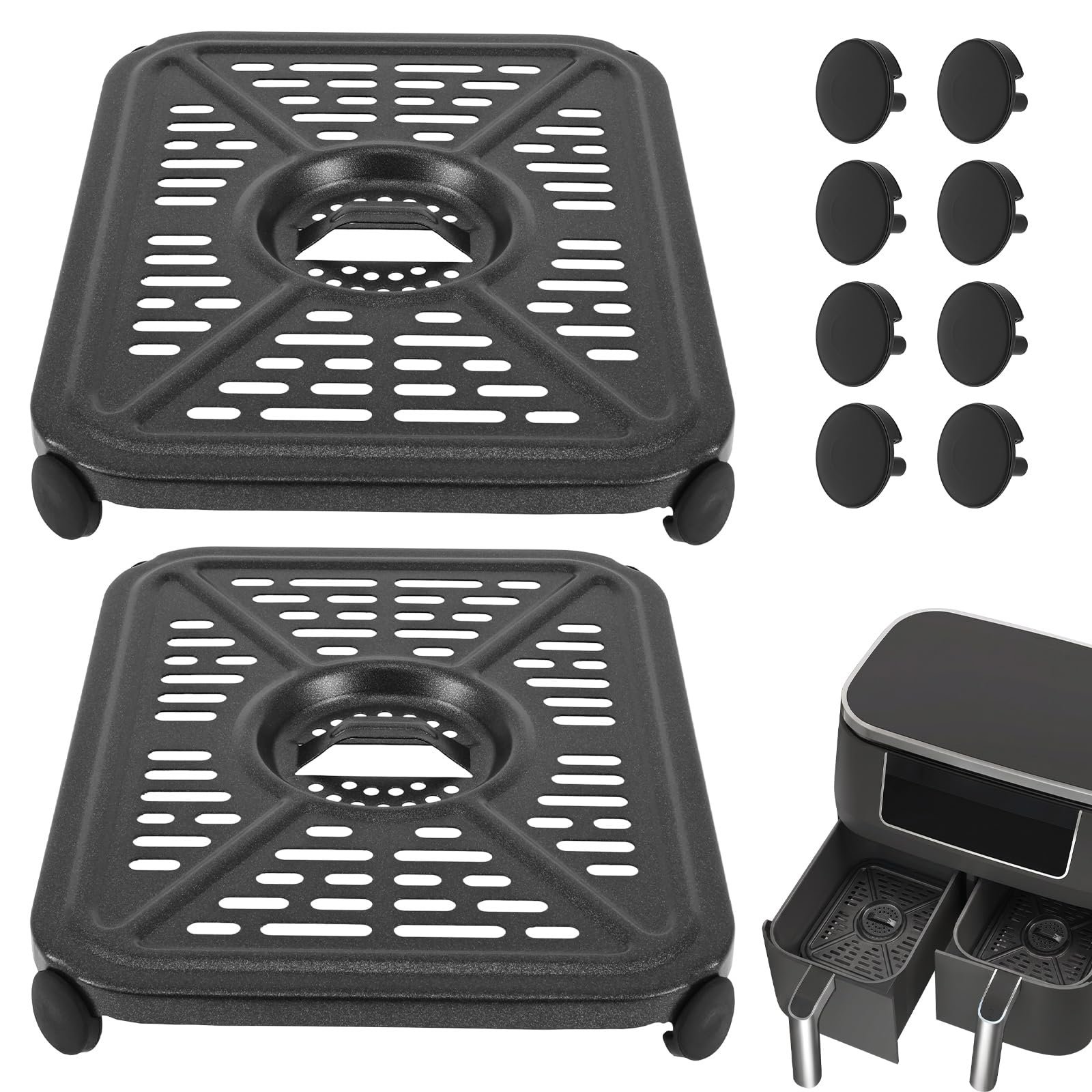 HAIJED 2 Pack Air Fryer Grill Pan for DZ401 for AF400UK Dual Zone 2 Drawer Air Fryer Replacement Part Grill Pan with 8 Pcs Silicone Bumper Dishwasher Safe
