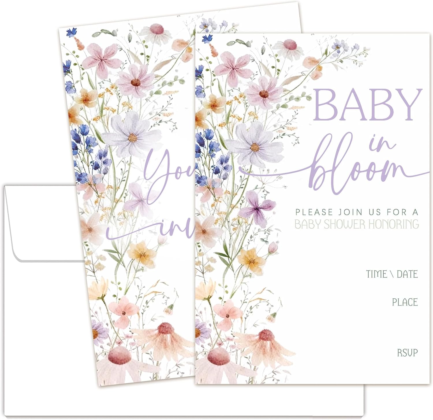 Baby in bloom invitation for with a floral design