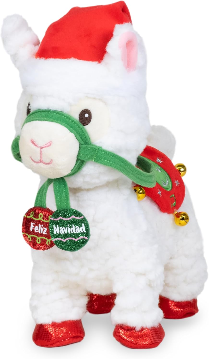 Cuddle Barn - Navidad Nico | Animated Christmas Walking Musical Plush Llama Toy Plays Feliz Navidad, 10.5 inches