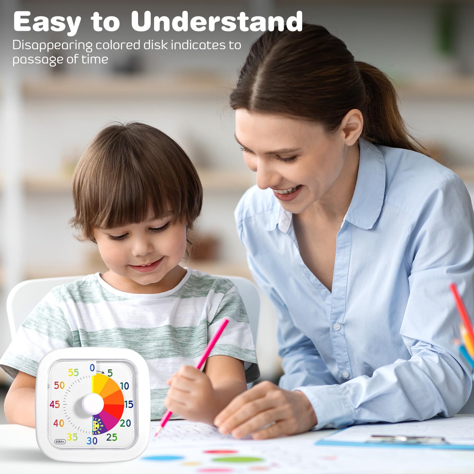 Timer visivo bambini da 60 Minuti Conto alla, Rovescia Silenzioso di Gestione del Tempo, strumento di gestione del tempo per bambini e adulti
