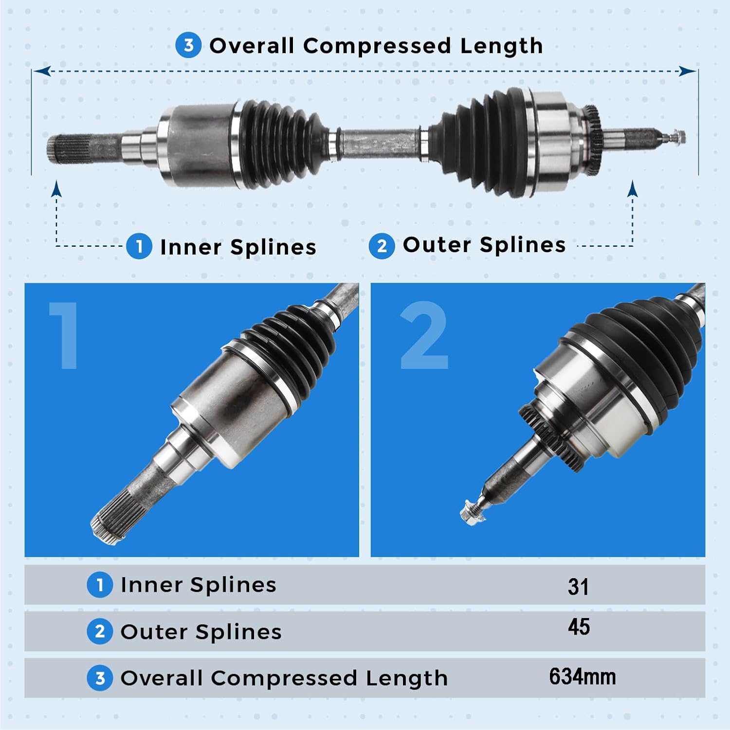 Front Left Driver Side CV Axle Shaft for 2009-2014 Ford F-150 for 2007-2015 Expedition Lincoln Navigator 4WD