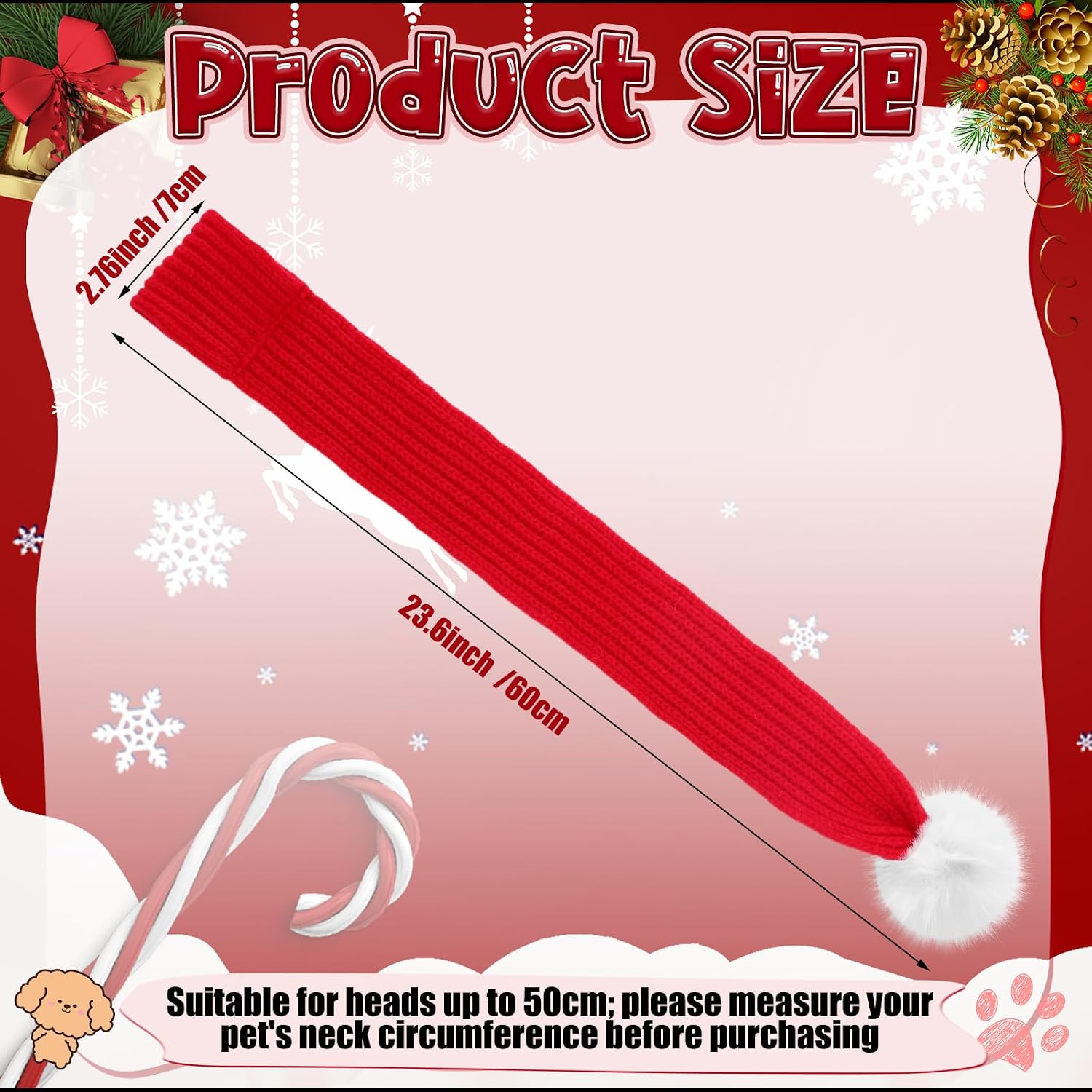 JaGely 2 Pieces Christmas Dog Knitted Scarf Holiday Cute Scarf for Small Medium Cat Xmas Winter Dog Bandanas Decor for Pet (Red,Solid Color) image 2