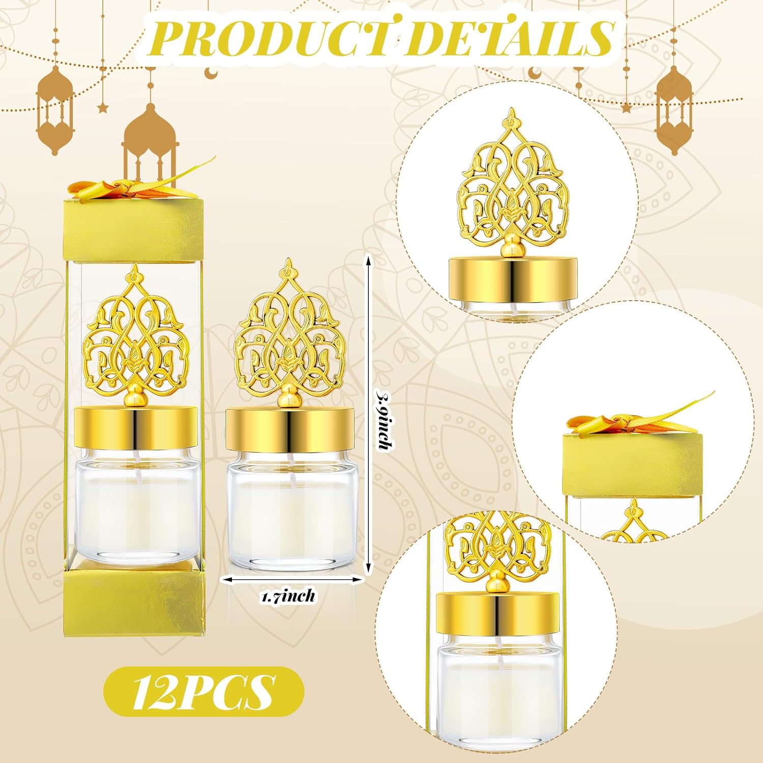 Hoolerry 12 Pcs Ramadan Eid Gifts Eid Mubarak Candle Ramadan Decorations Muslim Islamic Meditation Gift Bulk Scented Lavender Candles Muslim Night Light Favors for Family Home Table Celebration Decor - Image 3
