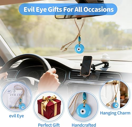 Miniatura 4 de Juego de 24 llaveros azul turco contra el mal de ojo con tarjetas de regalo, bolsas de organza, dijes de buena suerte, decoración y protección