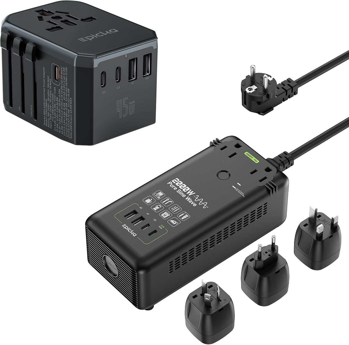 Adaptador de viaje universal EPICKA 105S y convertidor de voltaje