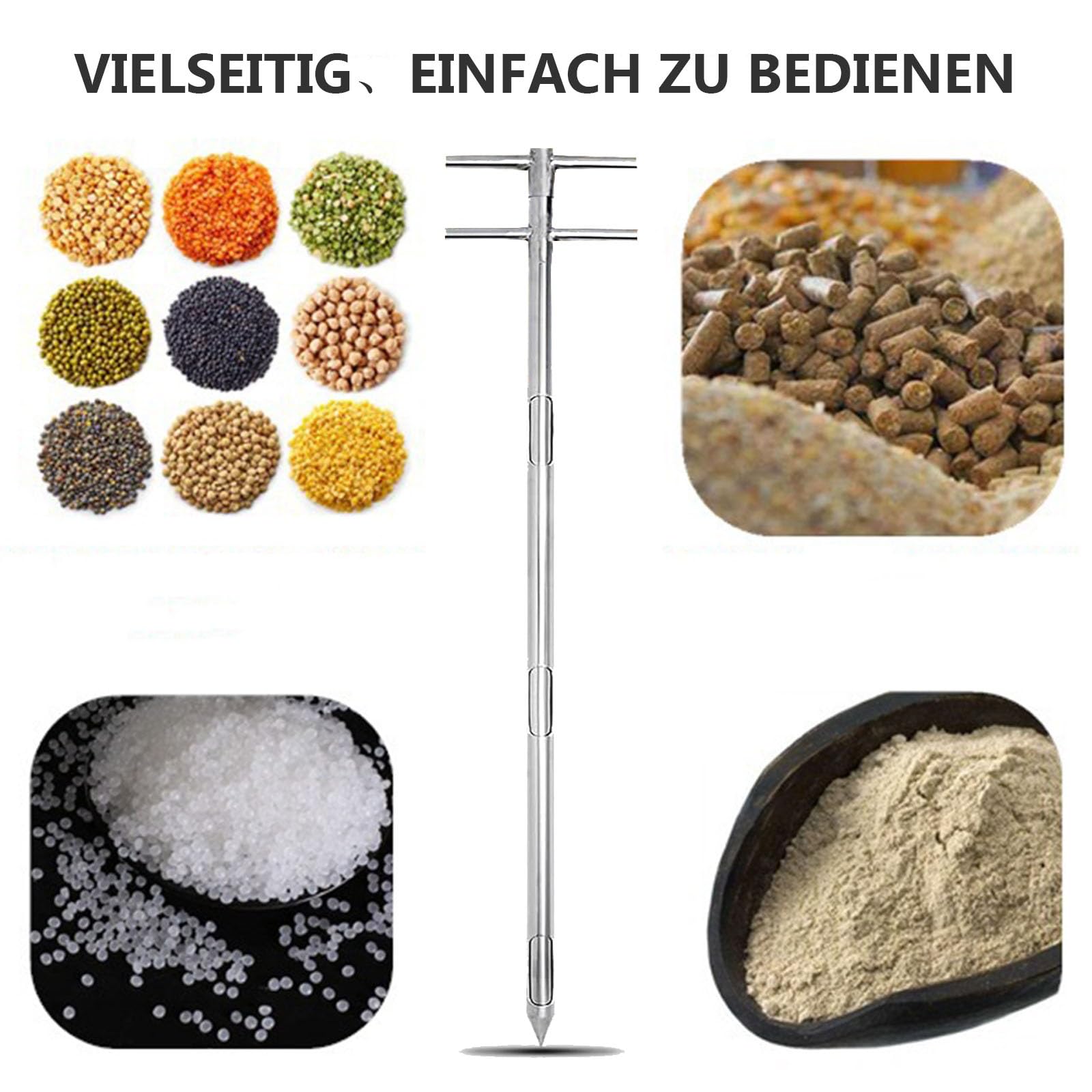 Probenehmer Getreide Edelstahl, 32 mm/38 mm Durchmesser, Pulver-Probenehmer, Doppelschichtiges Rotierendes Probenahmerohr, Feste Probenahmesonde für Reis,Mais,Weizen(150cm/59in)