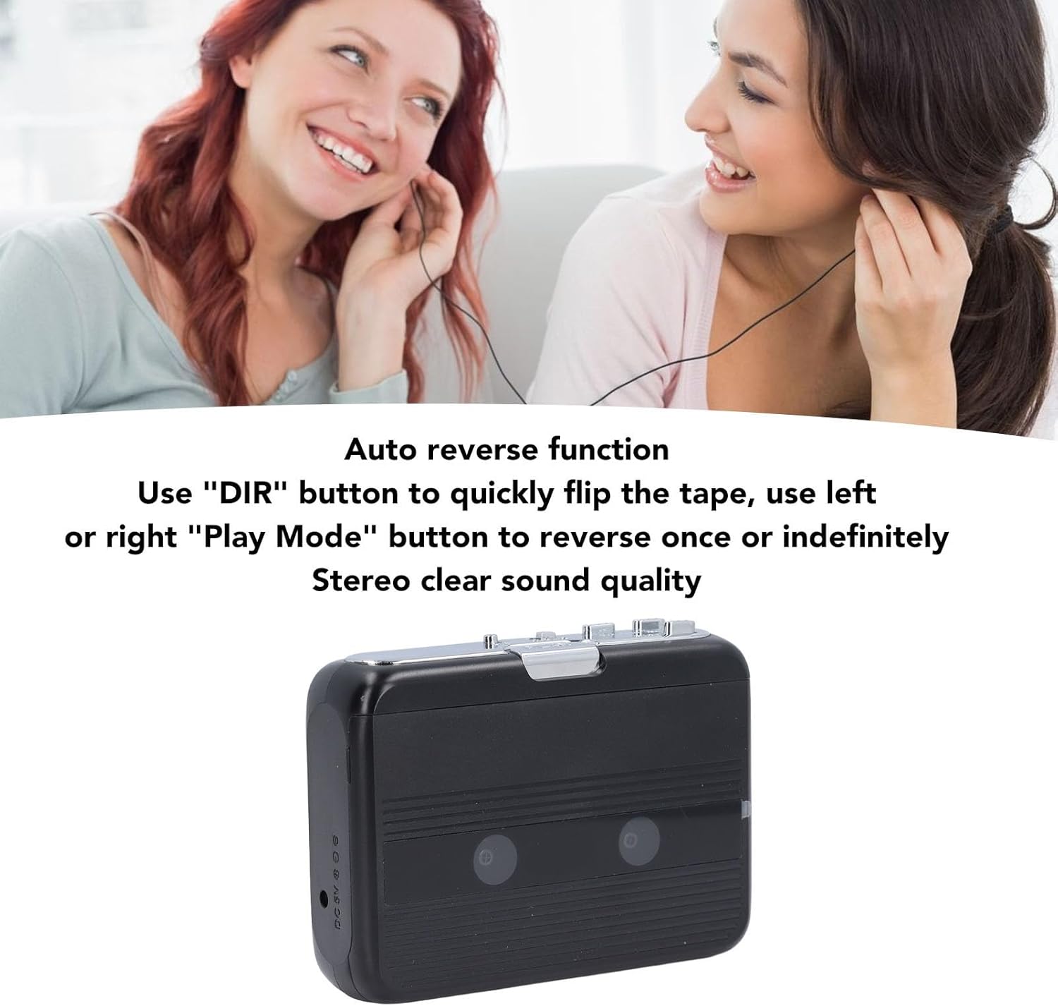 Portable Cassette Player Recorder with Bluetooth Transmitter, Cassette Tape Player with 3.5mm Headphone Jack,Powered by AC Adapter or AA Battery (Black)