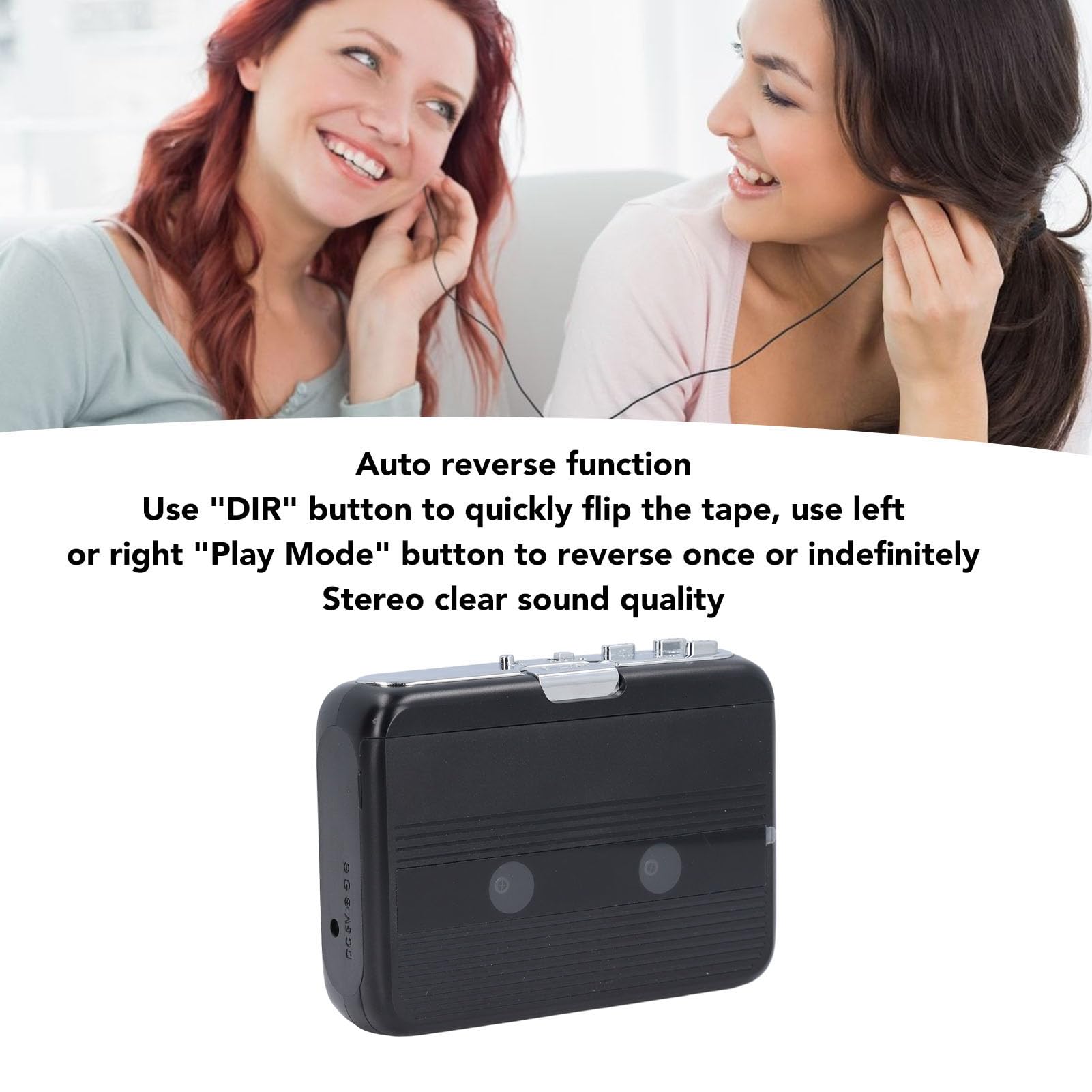 Fockety Lettore di Cassette, Lettore di Cassette Bluetooth con Inversione Automatica ' Stereo, di Portatile con Auricolare Cavo di Alimentazione USB Batteria AA per Parco Domestico (BLACK)