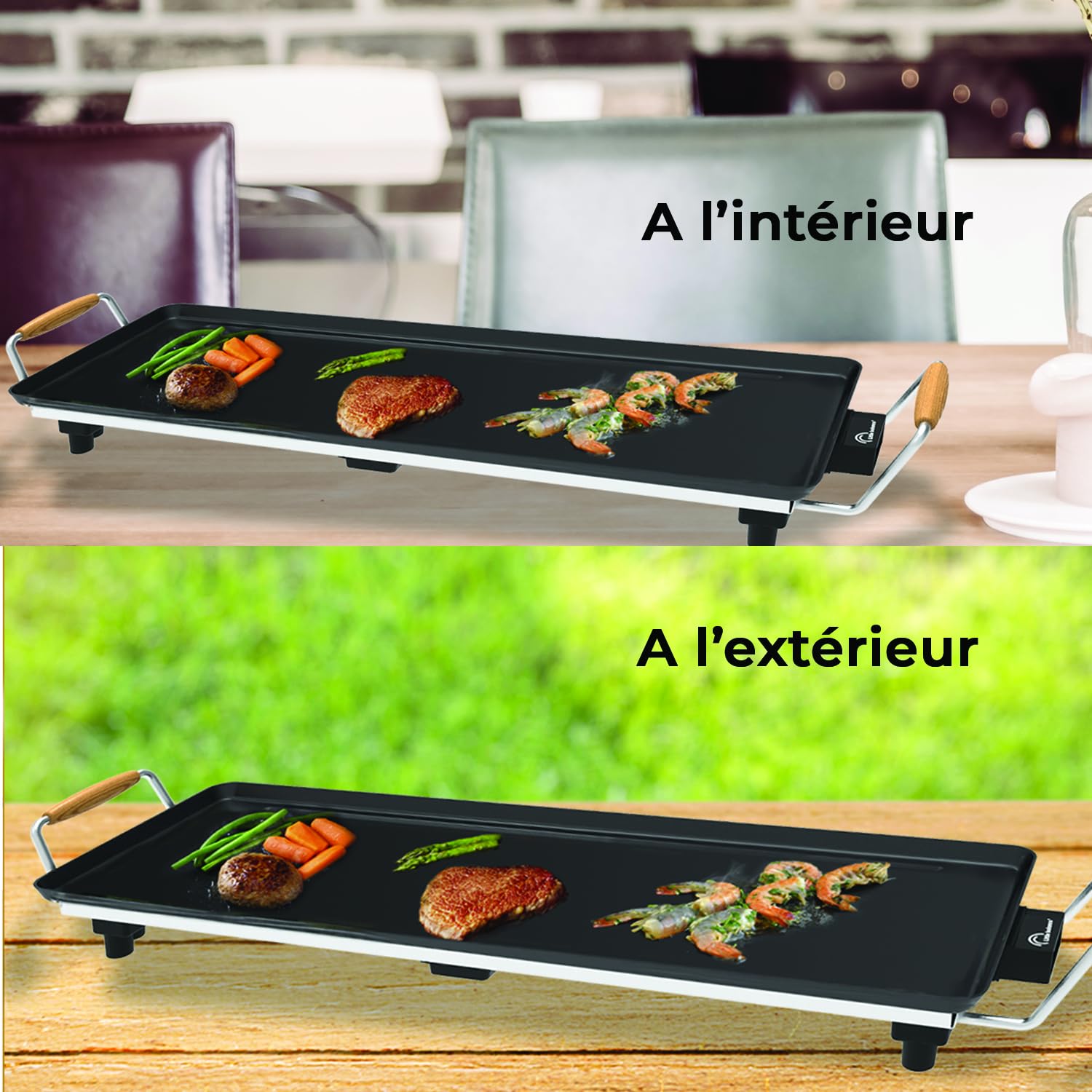 Plancha - LITTLE BALANCE - 8741 - Wood 70 - Poignées bois - 1800 W - 70 cm