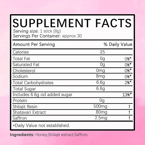 Miniatura 2 de Palitos de miel Shilajit para mujer, palitos de miel de fresa orgánica, 100% palitos de miel shilajit del Himalaya con extracto de azafrán y