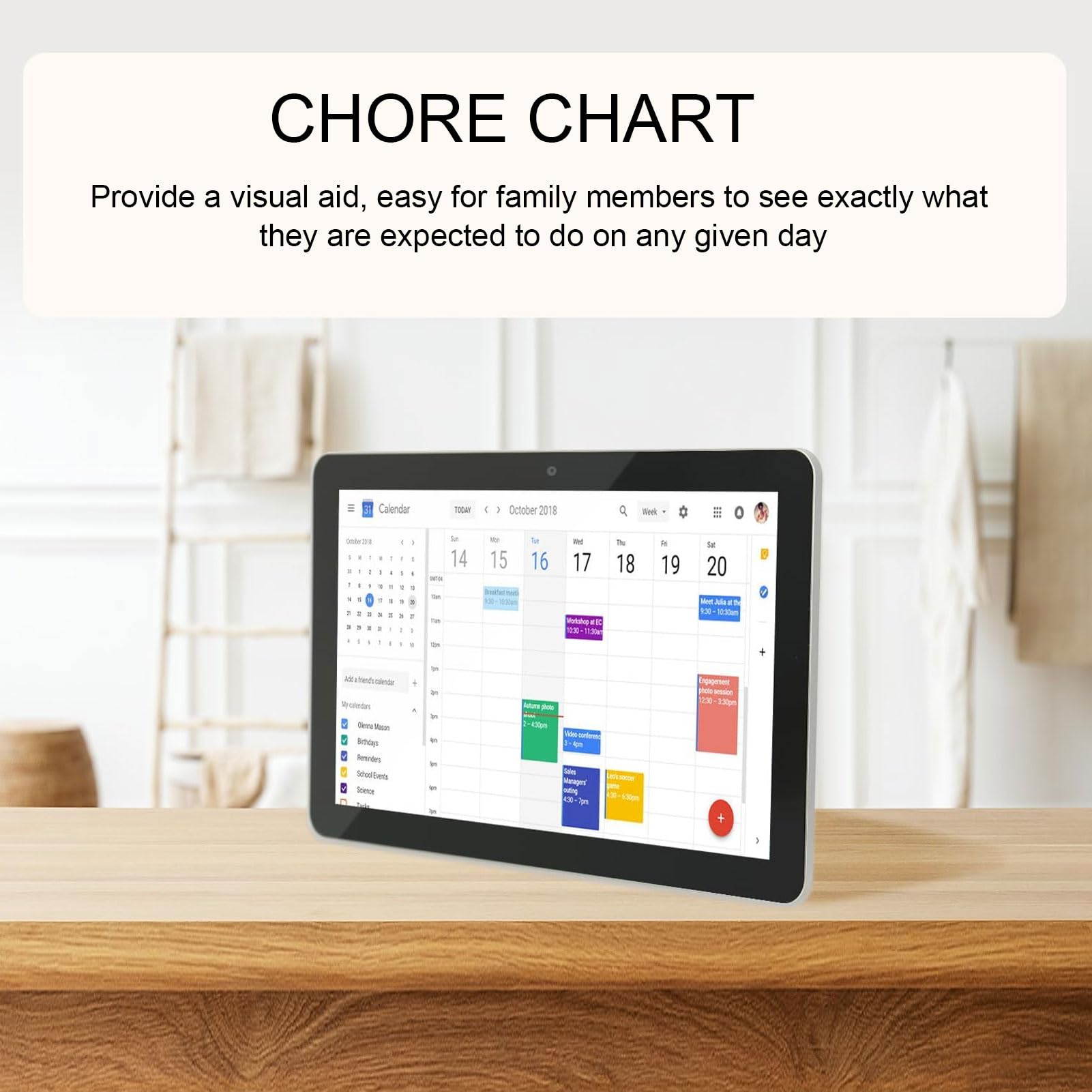 Cuifati 15,6 "Digitalkalender CHORE -Diagramm, 1920 X 1080p Full HD Touchscreen Smart Family Planer mit 5MP HD -Kamera, Digitaler Kalender für Familienpläne Anzeigen (EU-Stecker)