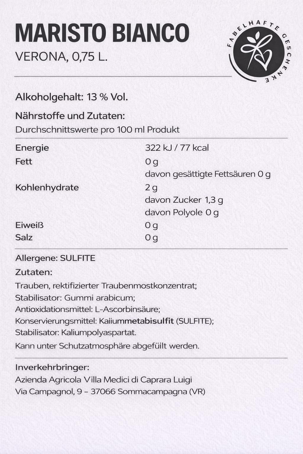 6er Vorteilspaket Maristo Bianco Veneto 2025 | Weißwein aus Italien | Venetien | 6 x 0,75l