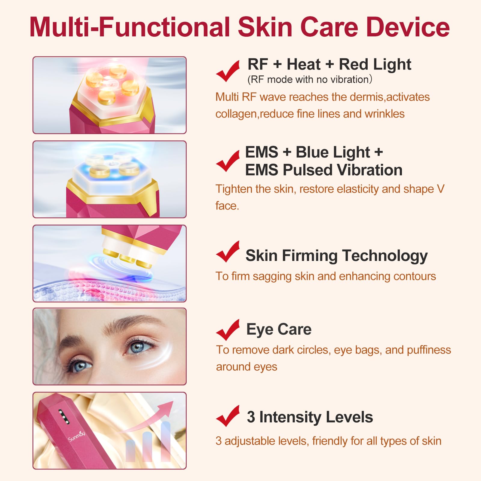 SUNMAY VSkin Radiofrequenz Gesichtsmassagegerät Anti-Aging Faltenreduzierung EMS Hautpflegegerät
