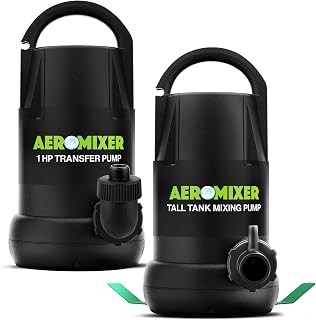 Aeromixer Tall Tank 3/4 HP Submersible Mixing Aerator Pump + 1 HP Transfer Pump Bundle for Nutrient Mixing & Gardening