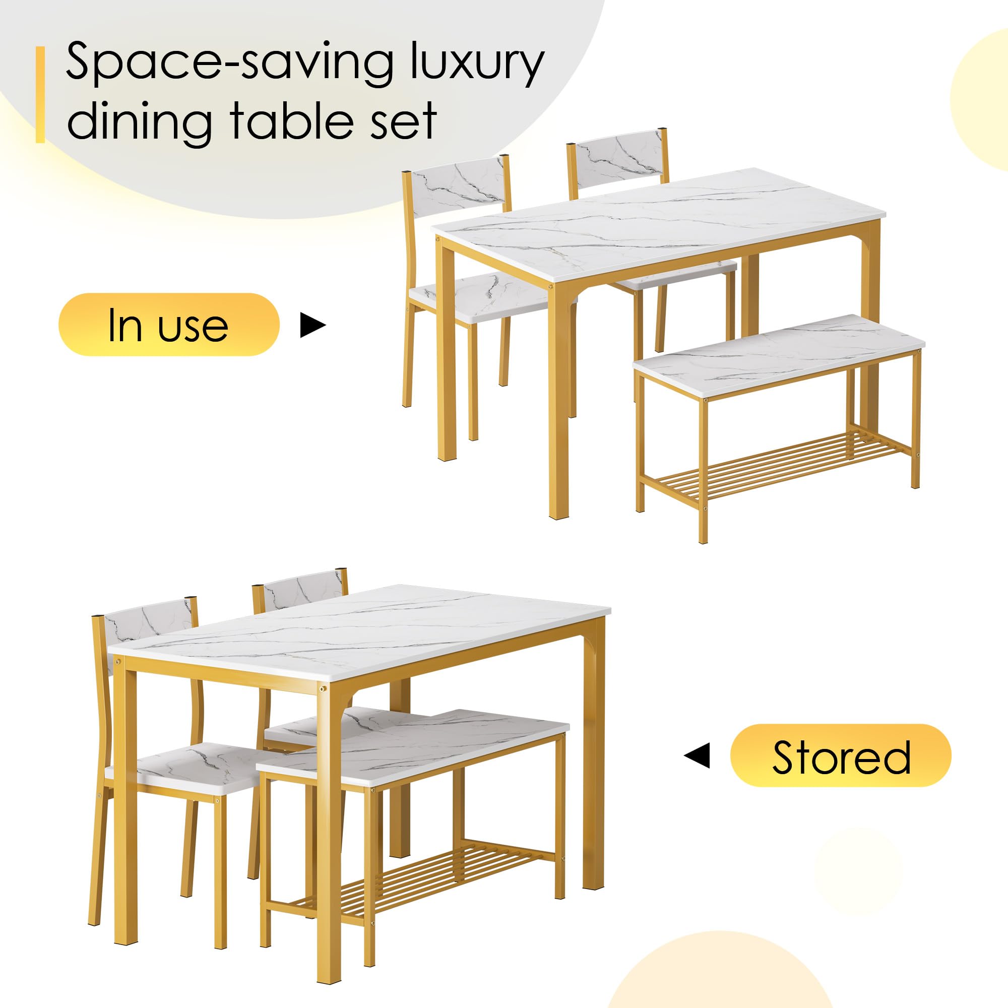 soges 4 Personen Esstisch-Set Essgruppen 110cm Küchentisch-Set für 4