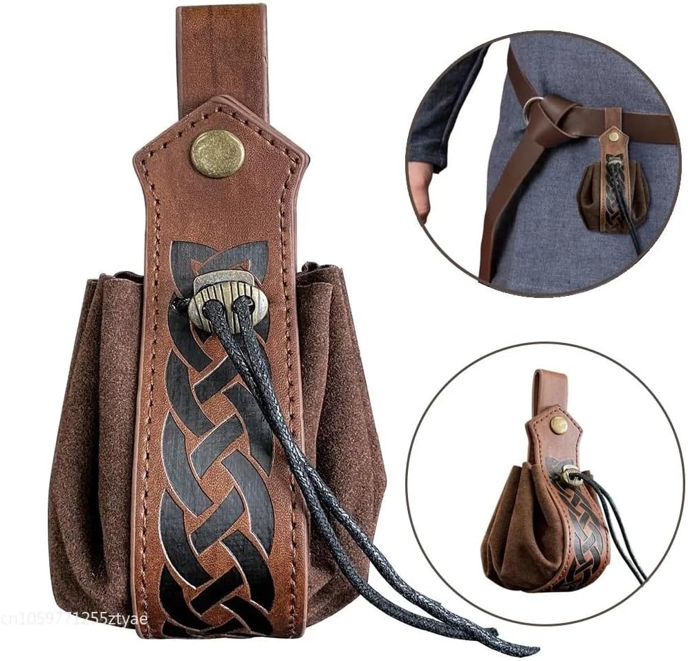 Tvoip 2Pcs Medieval Viking Belt Knight Leather Belt Bag Renaissance Pirate Accessories Medieval Costume Men Women Belt Pouch - Image 3