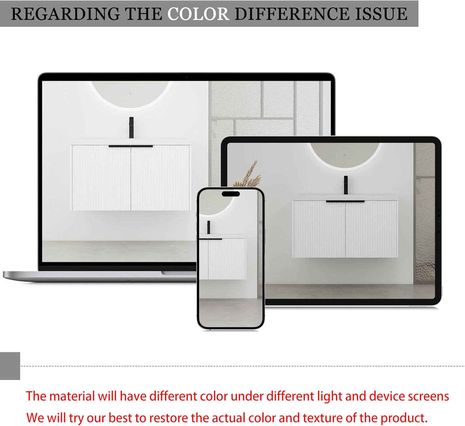 36-Inch Modern Wall Mount Bathroom Cabinet, Resin Single Sink Bathroom Vanity with 2 Silent Soft-Close Doors and Metal Handles (White, 36")