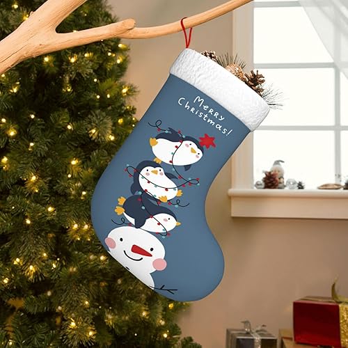 Miniatura 7 de Divertidas medias de Navidad personalizadas de pingüino, medias de Navidad grandes de 18 pulgadas, medias colgantes para la chimenea, para