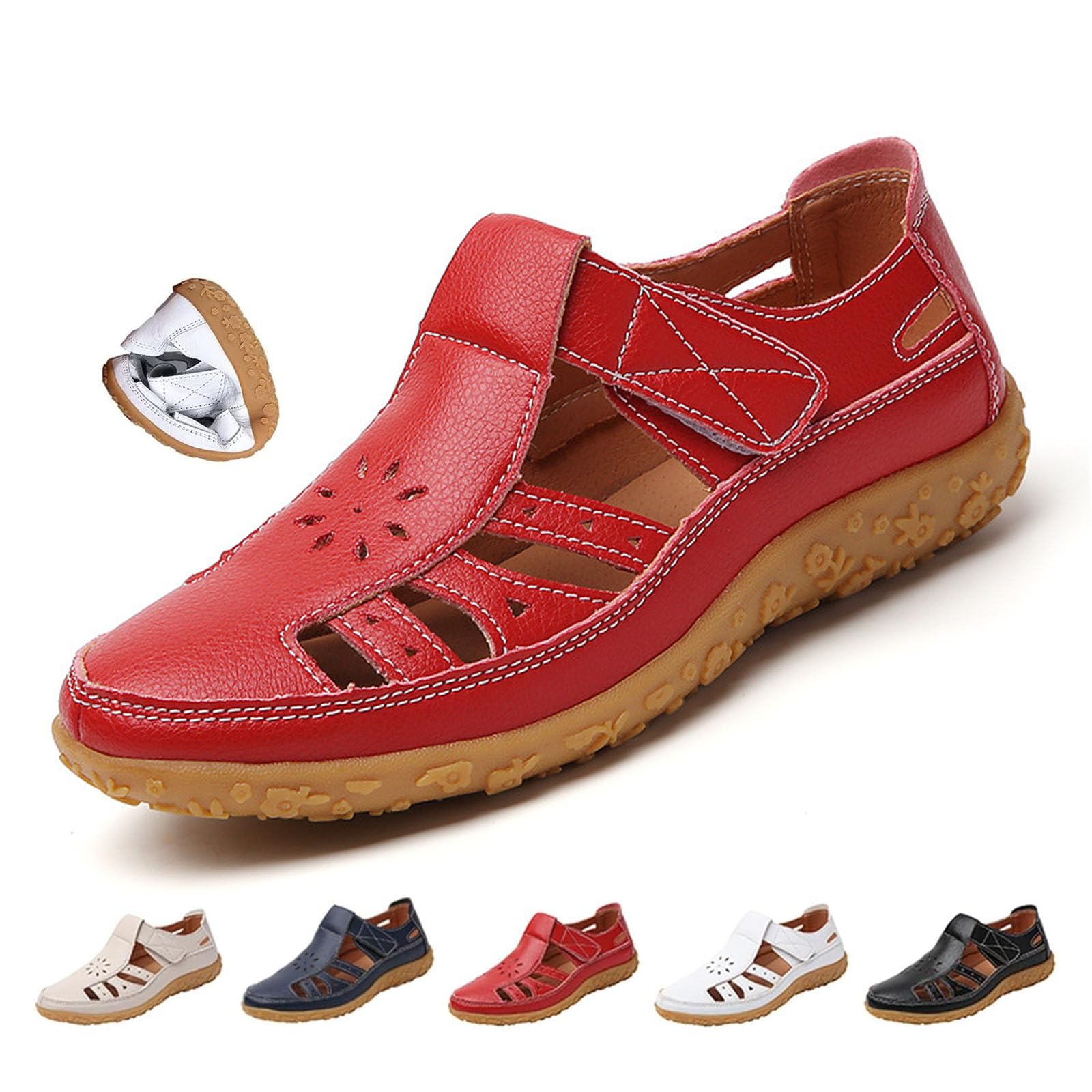 Mary Jane Scarpe da donna in vera pelle sandali da pescatore estate comfort chiuso punta ortopedica sandali casual lavoro ufficio infermieristica scarpe