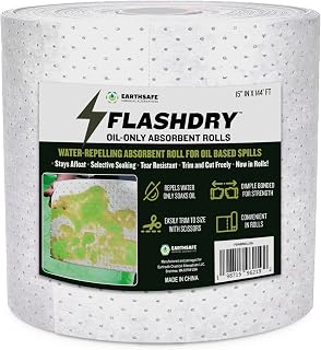FlashDry Oil Absorbent Roll 15" x 144 ft - Water-Repellent, Tear-Resistant Mats for Oil Spills in Garage, Driveway, Marine, Automotive