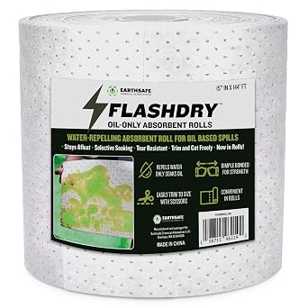 FlashDry Oil Absorbent Roll Pads, Fast-Absorbing Oil-Based Fluid Roll for Garage, Shop, Driveway, Automotive & Marine Use, Tear-Resistant Oil Absorbing Sheets, 15" x 144 ft - 1 Roll